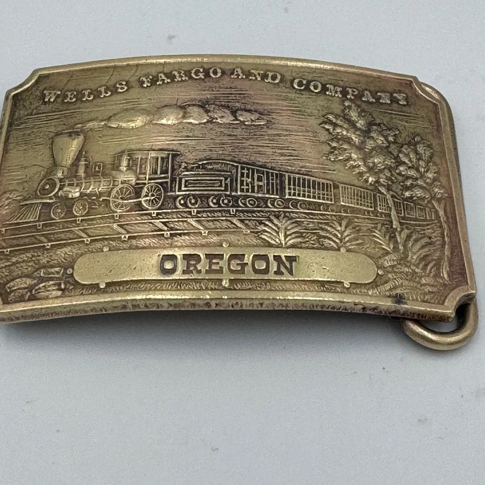 Vintage Wells Fargo and Company Oregon Steam Locomotive Train‎ Belt Buckle Brass